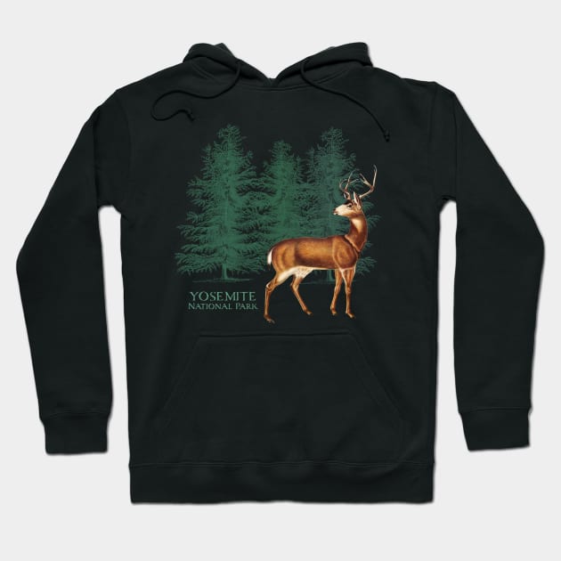 Yosemite National Park California Trees Silhouette Deer Vacation Souvenir Hoodie by Pine Hill Goods